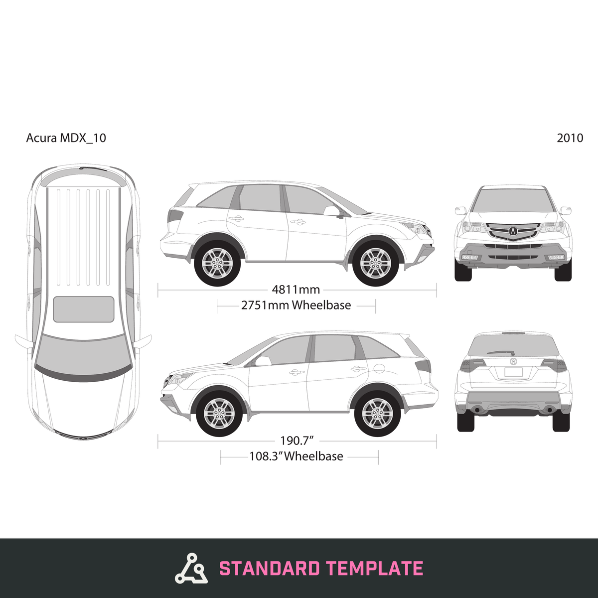 2010 Acura MDX vector wrap template, Design-Ready PDF - GravBase