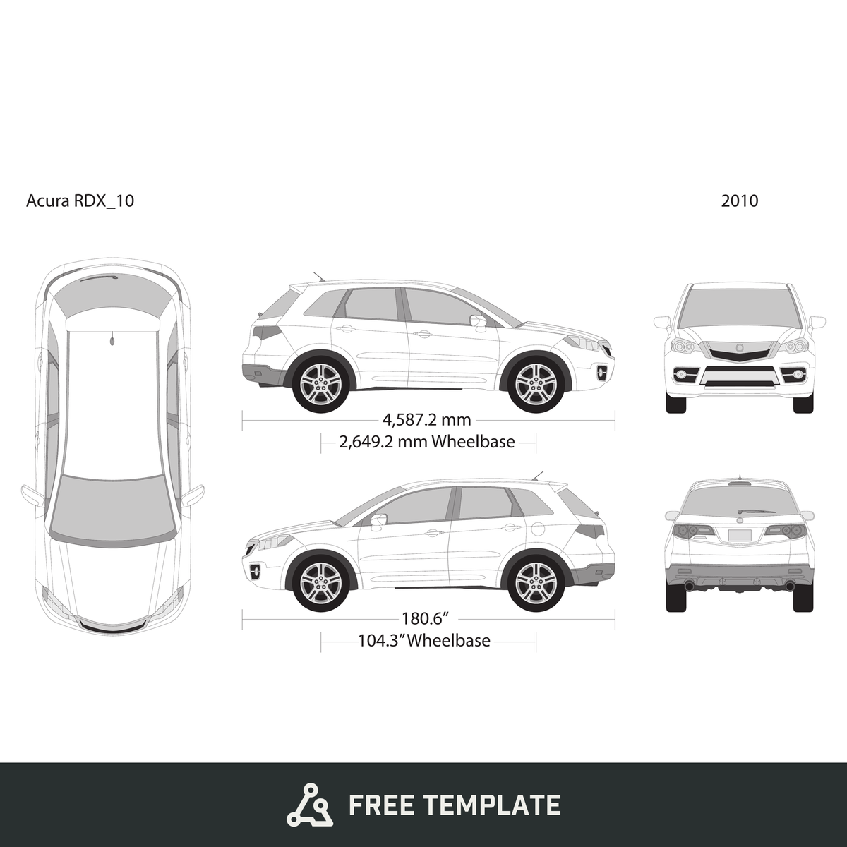 2010 Acura RDX free vector vehicle wrap template - GravBase