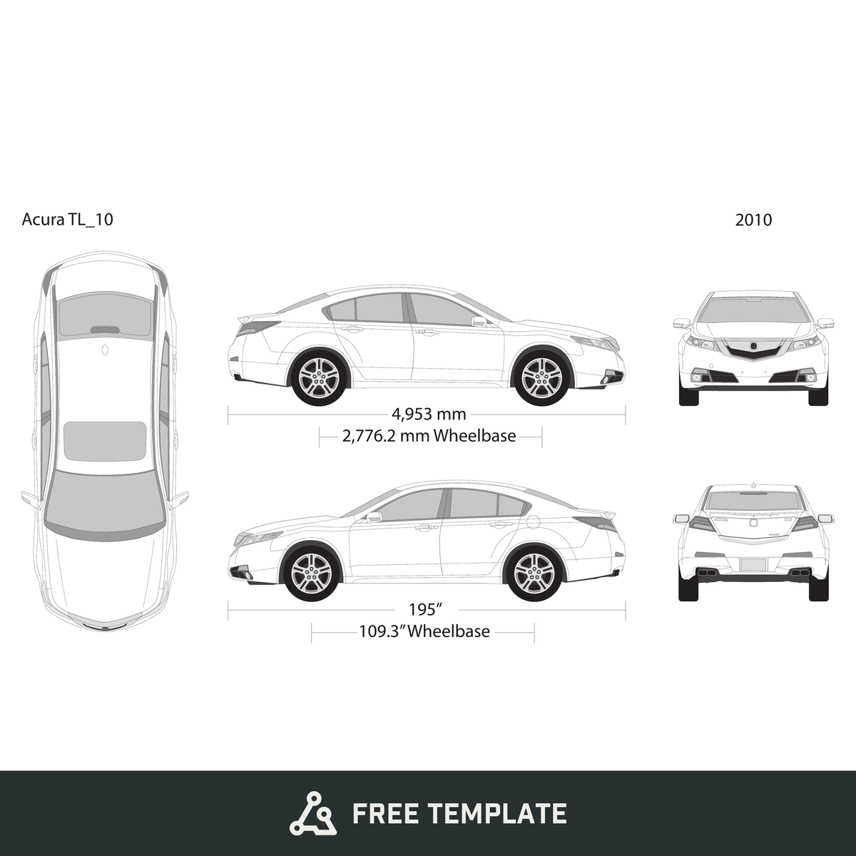 2010 Acura TL free vector vehicle wrap template - GravBase
