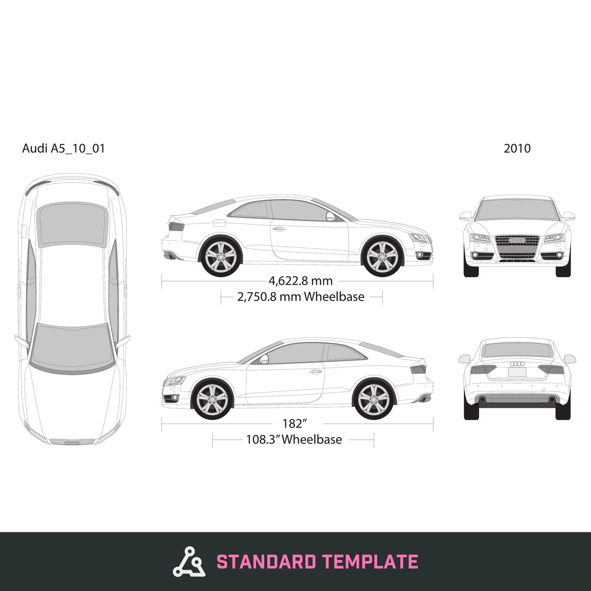 2010 Audi A5 vector wrap template, Design-Ready PDF - GravBase