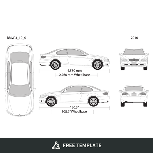 2010 BMW 3 free vector vehicle wrap template - GravBase