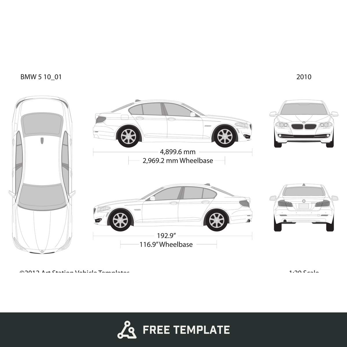 2010 BMW 5 free vector vehicle wrap template - GravBase