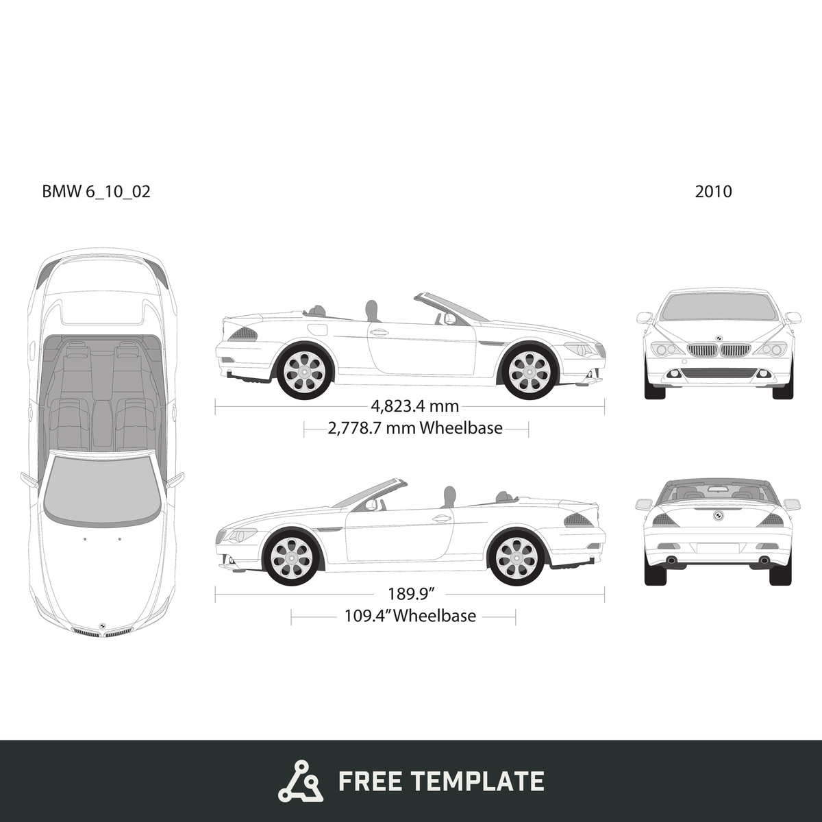 2010 BMW 6 Convertible free vector vehicle wrap template - GravBase