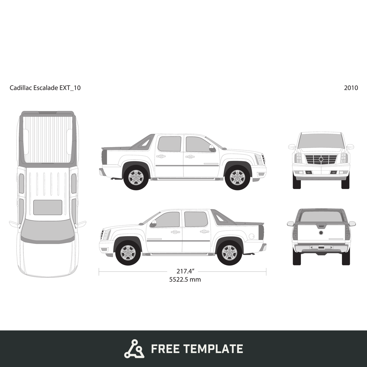 2010 Cadillac Pick Ups Escalade EXT free vector vehicle wrap template - GravBase