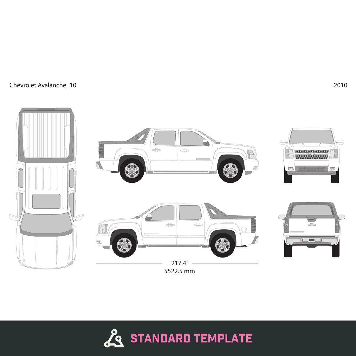 2010 Chevy Avalanche vector wrap template, Design-Ready PDF - GravBase