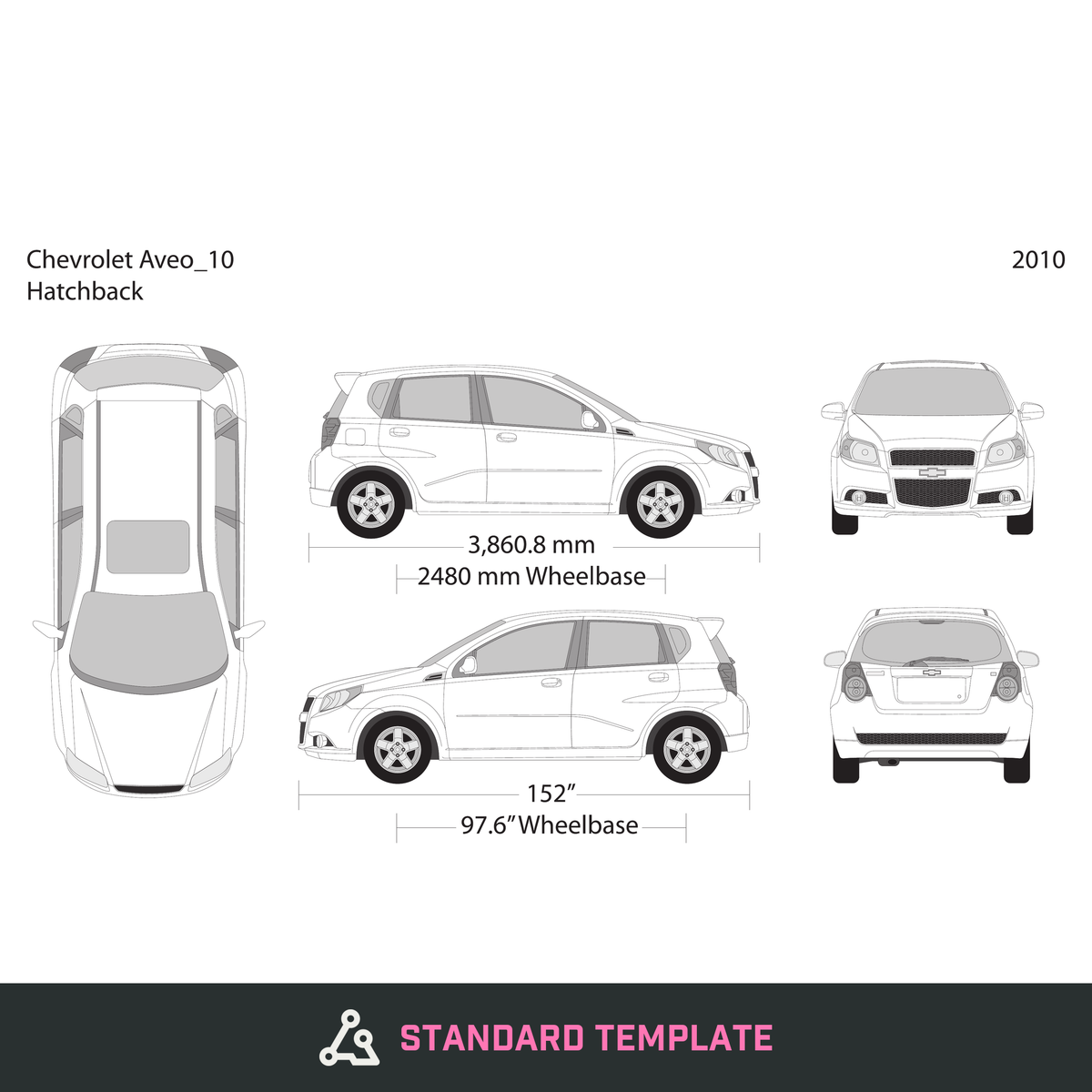 2010 Chevy Aveo Hatchback vector wrap template, Design-Ready PDF - GravBase