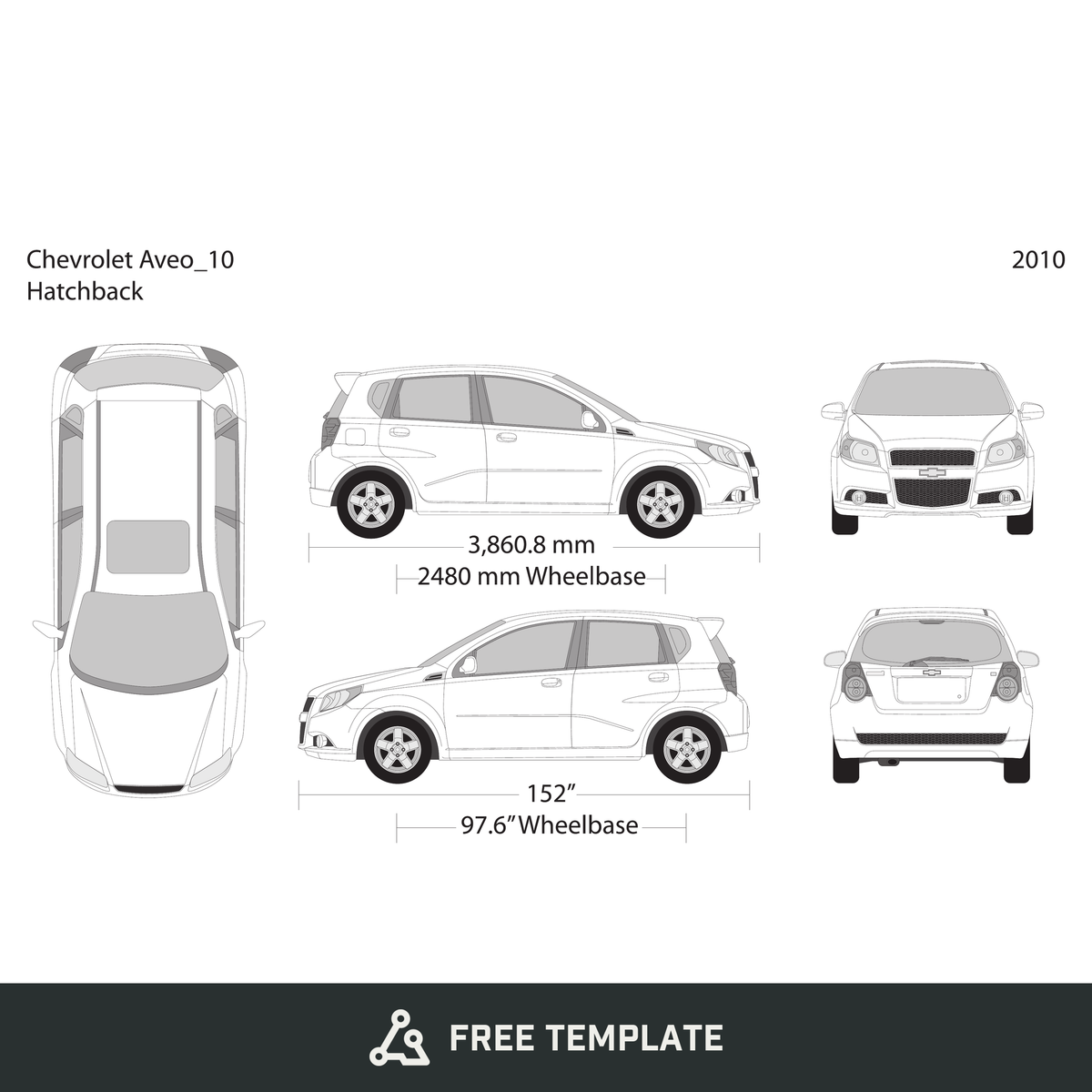 2010 Chevy Aveo Hatchback free vector vehicle wrap template - GravBase