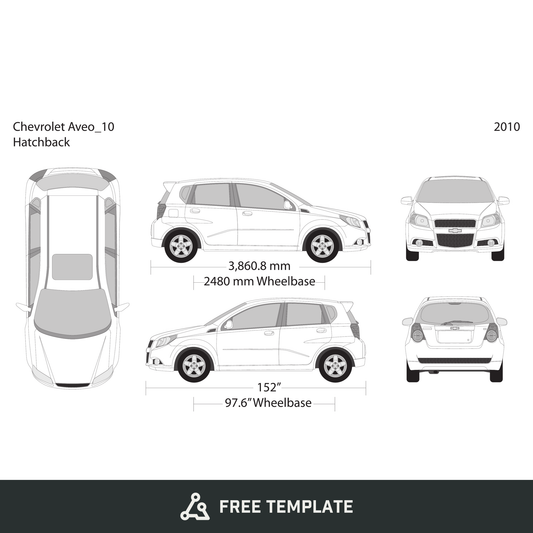 2010 Chevy Aveo Hatchback free vector vehicle wrap template - GravBase