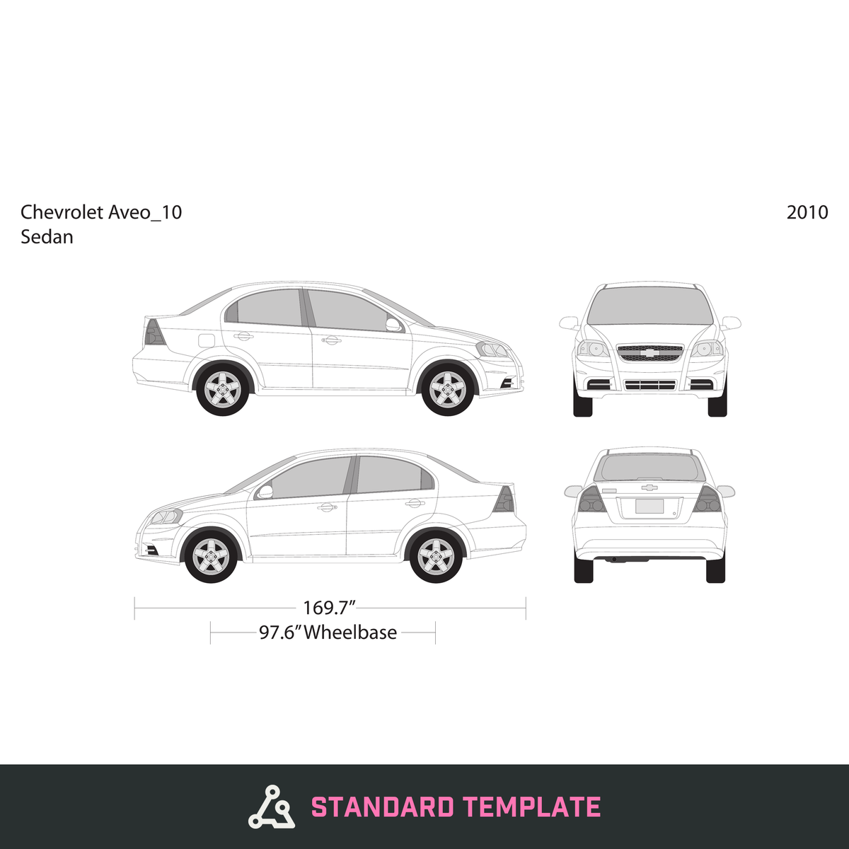 2010 Chevy Aveo Sedan vector wrap template, Design-Ready PDF - GravBase