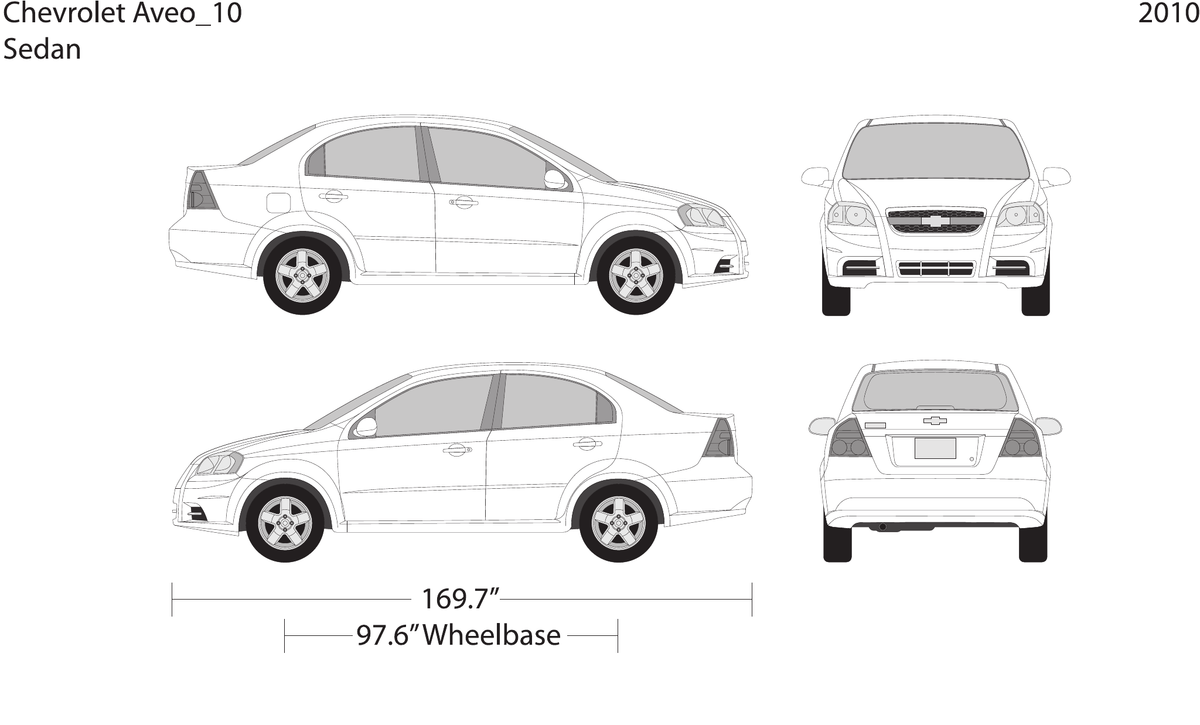 2010 Chevy Aveo Sedan vector wrap template, Design-Ready PDF - GravBase