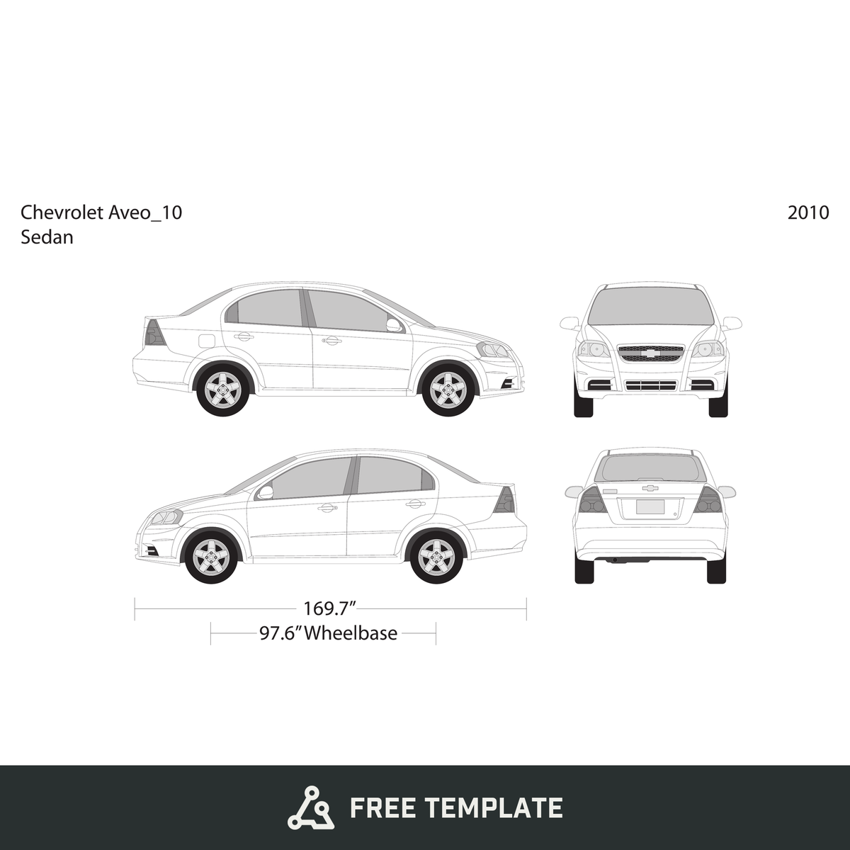 2010 Chevy Aveo Sedan free vector vehicle wrap template - GravBase