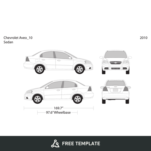 2010 Chevy Aveo Sedan free vector vehicle wrap template - GravBase