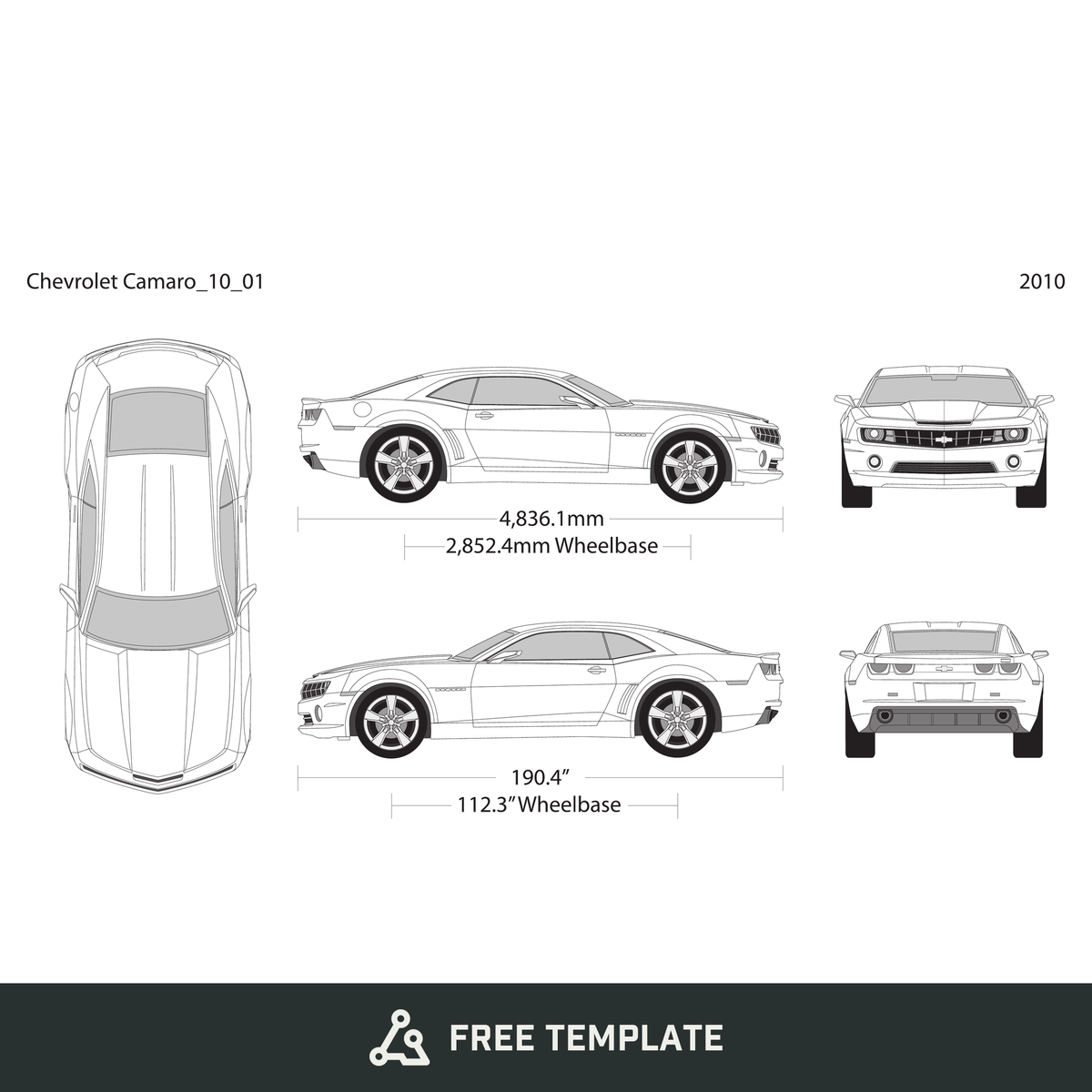 2010 Chevy Camaro free vector vehicle wrap template - GravBase