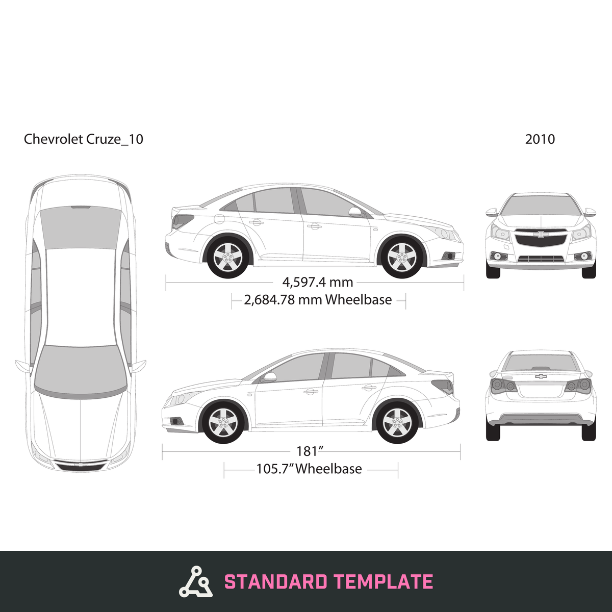 2010 Chevy Cruze vector wrap template, Design-Ready PDF - GravBase