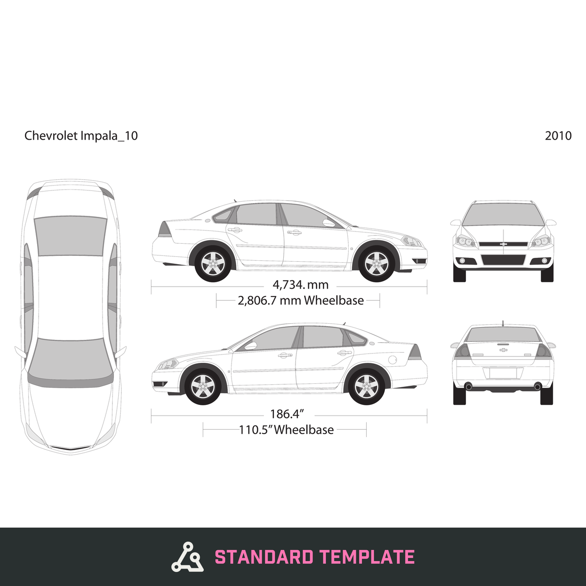 2010 Chevy Impala vector wrap template, Design-Ready PDF - GravBase