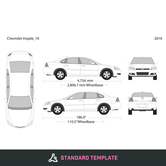 2010 Chevy Impala vector wrap template, Design-Ready PDF - GravBase