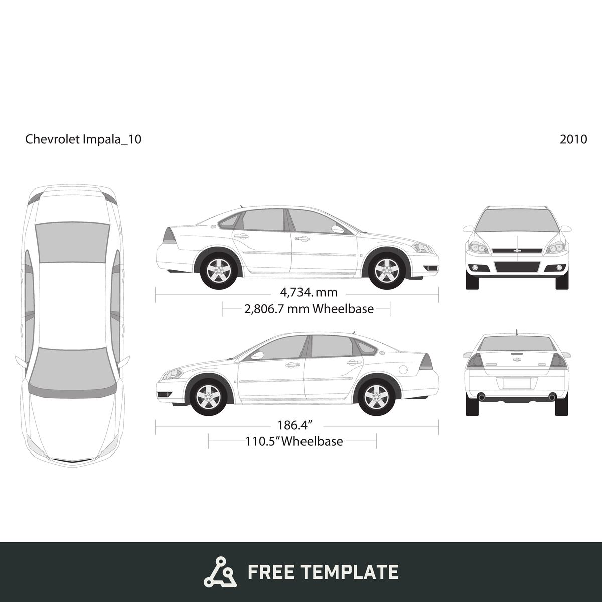 2010 Chevy Impala free vector vehicle wrap template - GravBase