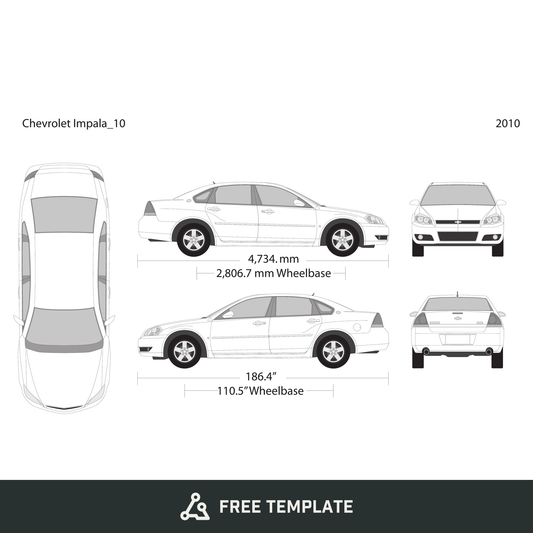 2010 Chevy Impala free vector vehicle wrap template - GravBase