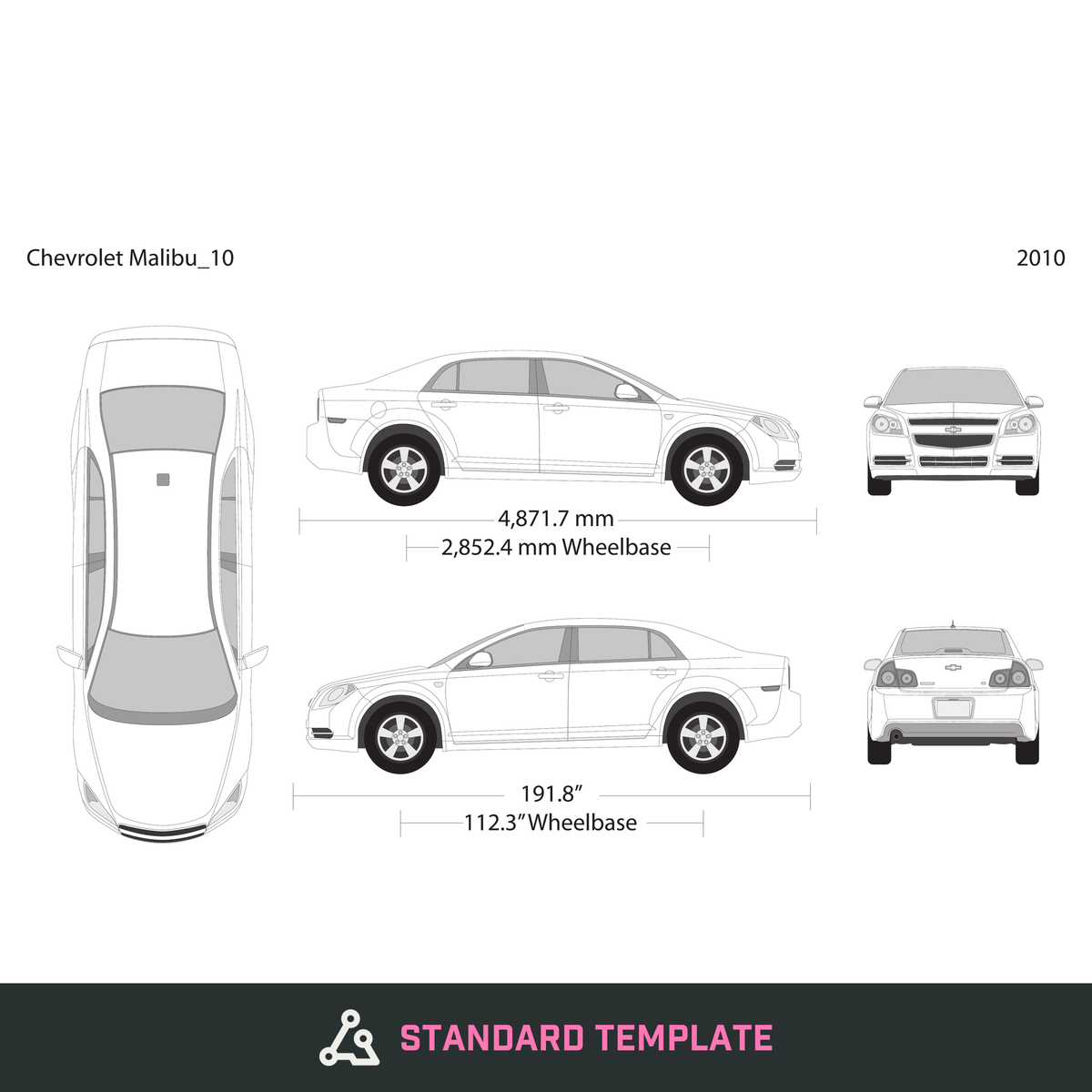 2010 Chevy Malibu vector wrap template, Design-Ready PDF - GravBase