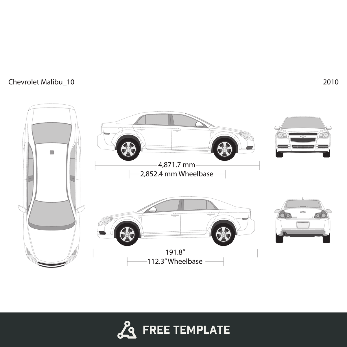 2010 Chevy Malibu free vector vehicle wrap template - GravBase