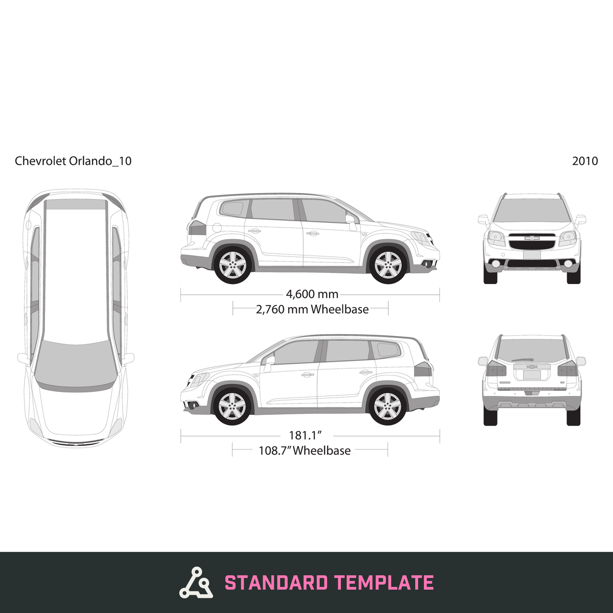2010 Chevy Orlando vector wrap template, Design-Ready PDF - GravBase