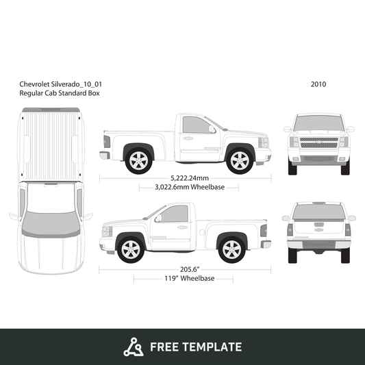 2010 Chevy Silverado 1500 free vector vehicle wrap template - GravBase