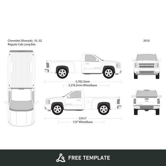 2010 Chevy Silverado 1500 free vector vehicle wrap template - GravBase