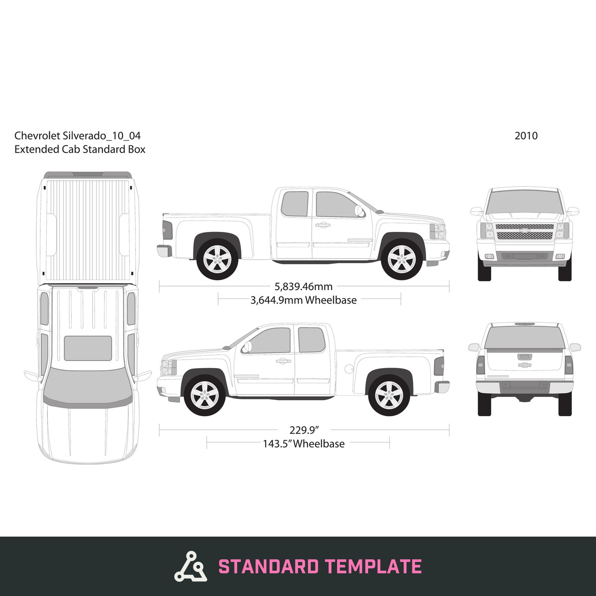2010 Chevy Silverado 1500 vector wrap template V04, Design-Ready PDF - GravBase