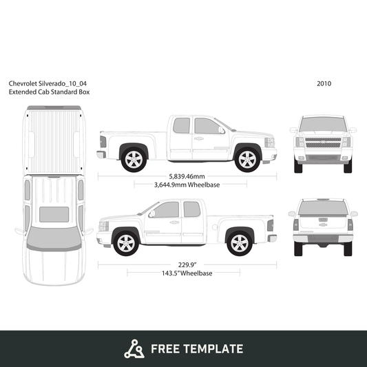 2010 Chevy Silverado 1500 free vector vehicle wrap template - GravBase