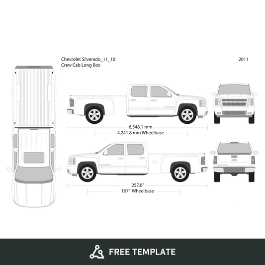 2010 Chevy Silverado 1500 free vector vehicle wrap template - GravBase