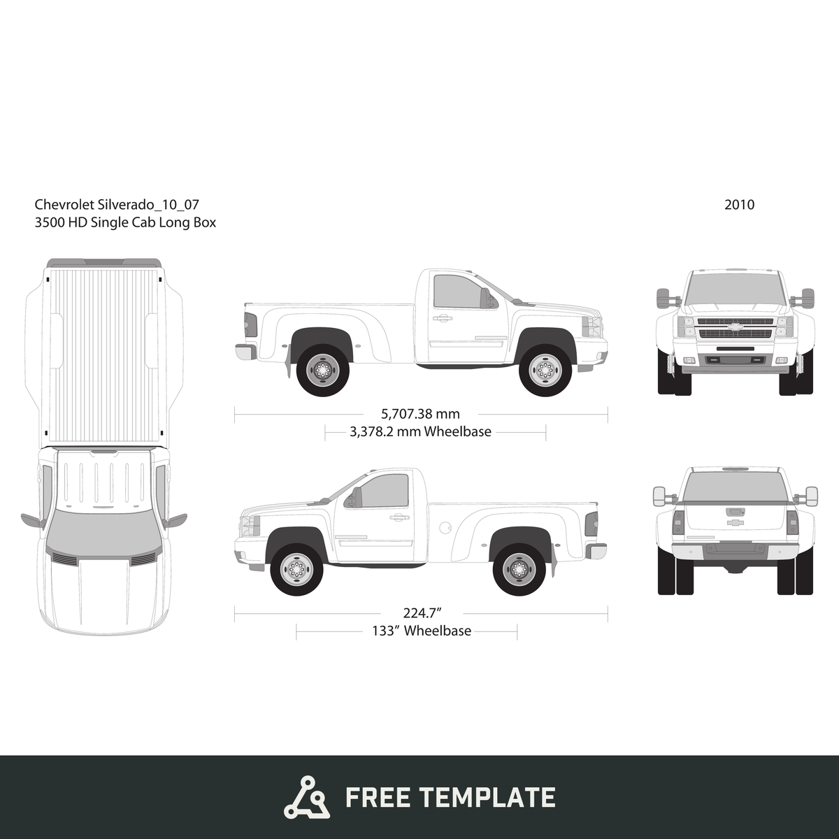 2010 Chevy Silverado 2500-3500 HD free vector vehicle wrap template - GravBase