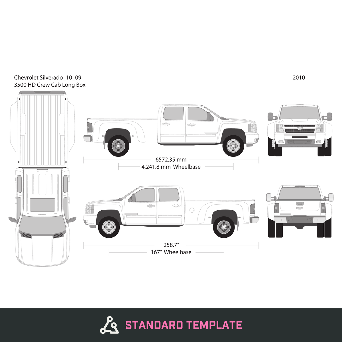 2010 Chevy Silverado 2500-3500 HD vector wrap template V09, Design-Ready PDF - GravBase