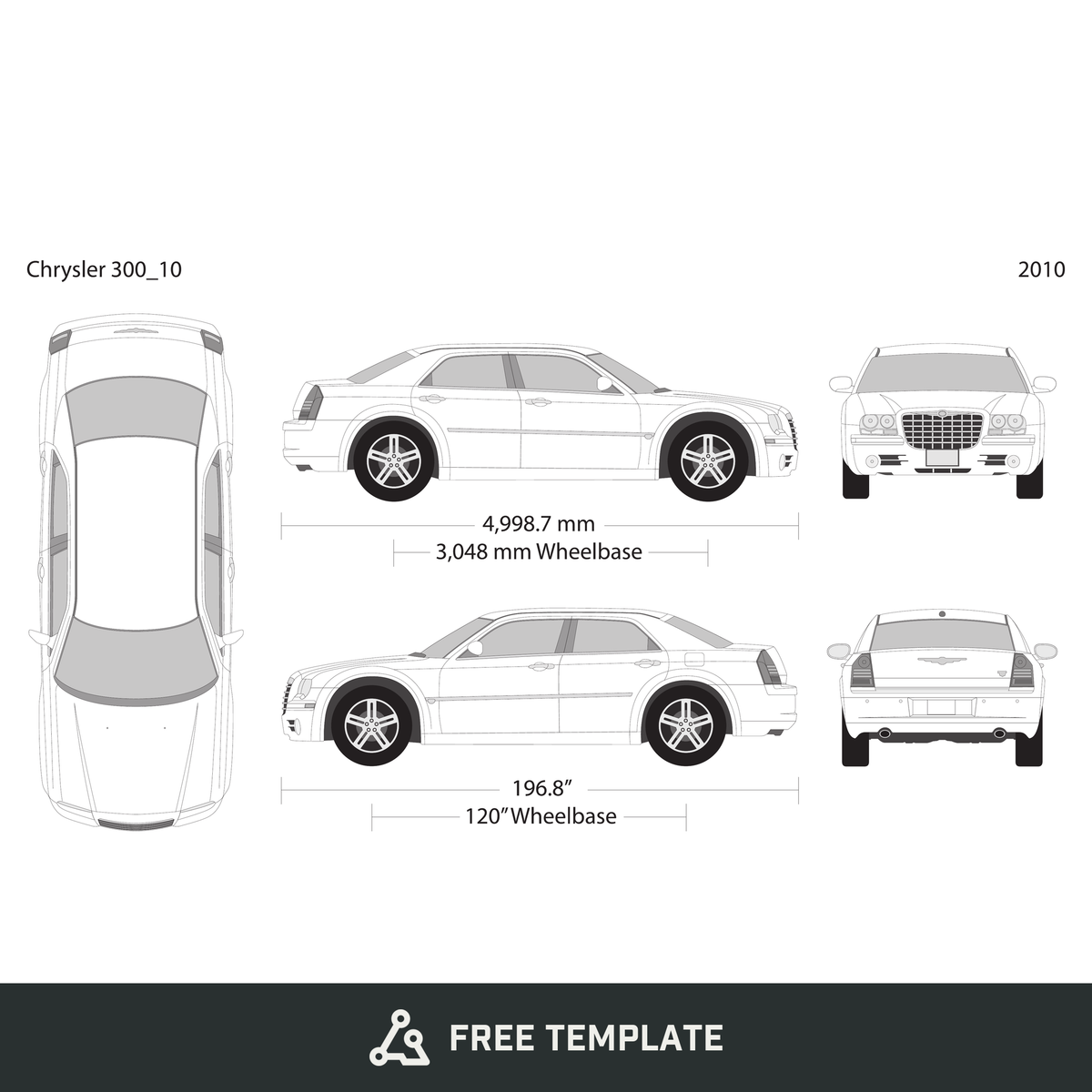 2010 Chrysler 300 free vector vehicle wrap template - GravBase