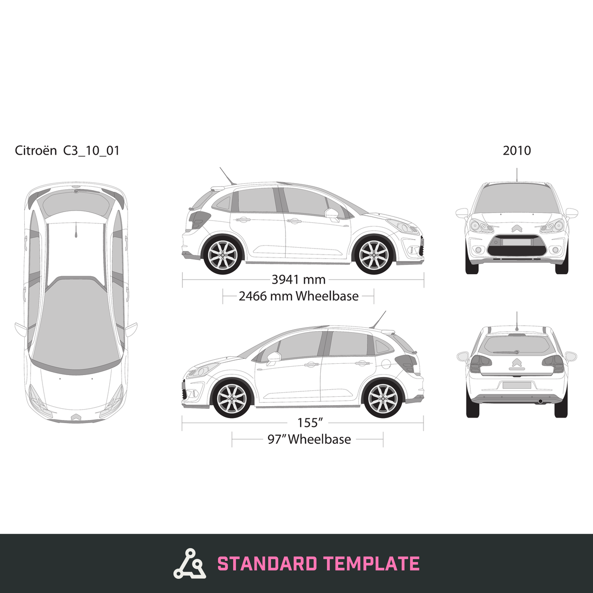 2010 Citroen C3 vector wrap template, Design-Ready PDF - GravBase