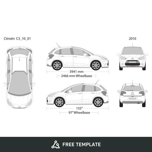 2010 Citroen C3 free vector vehicle wrap template - GravBase