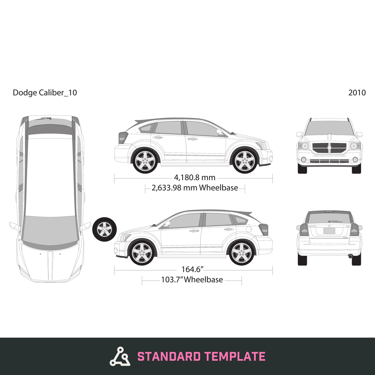 2010 Dodge Caliber vector wrap template, Design-Ready PDF - GravBase