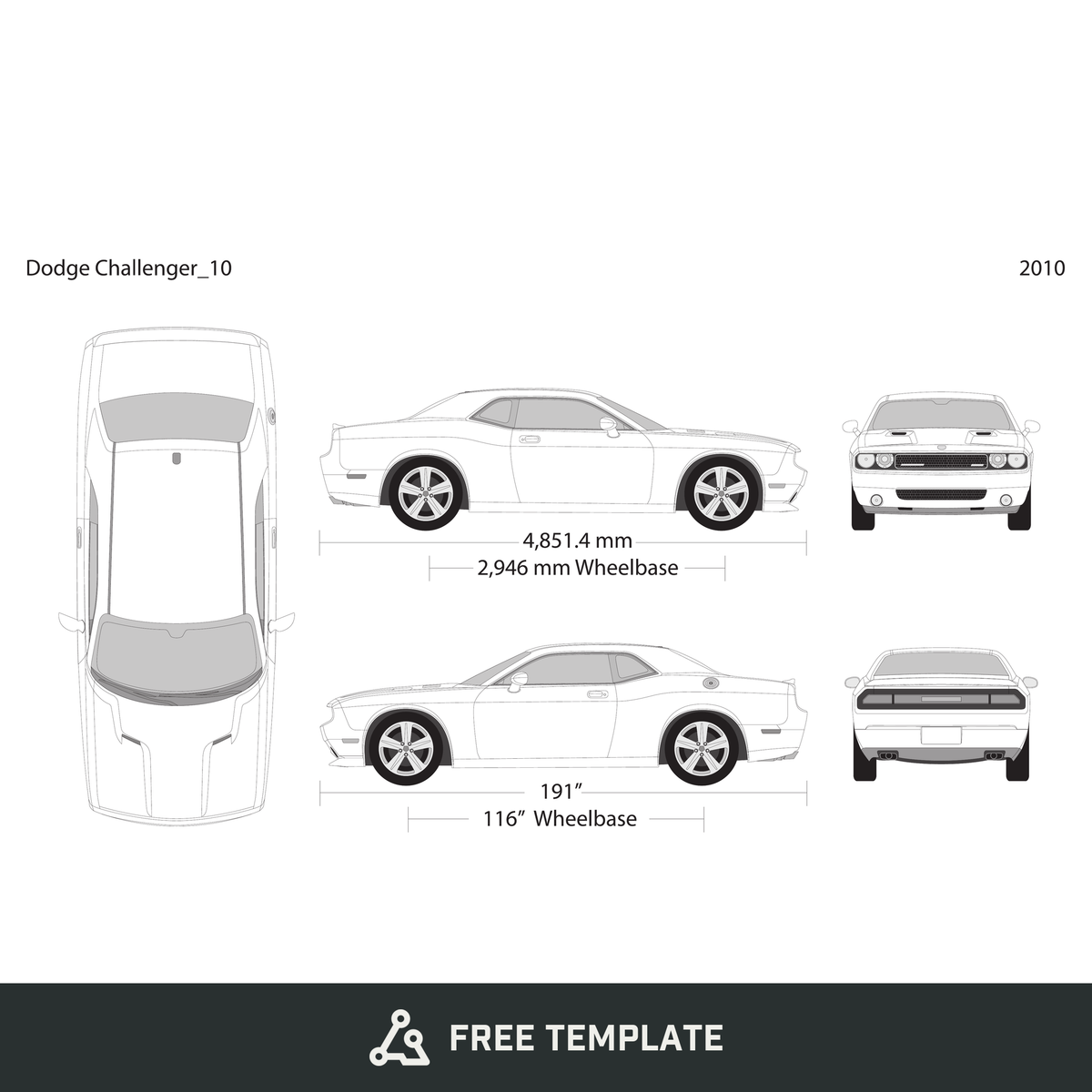 2010 Dodge Challenger free vector vehicle wrap template - GravBase