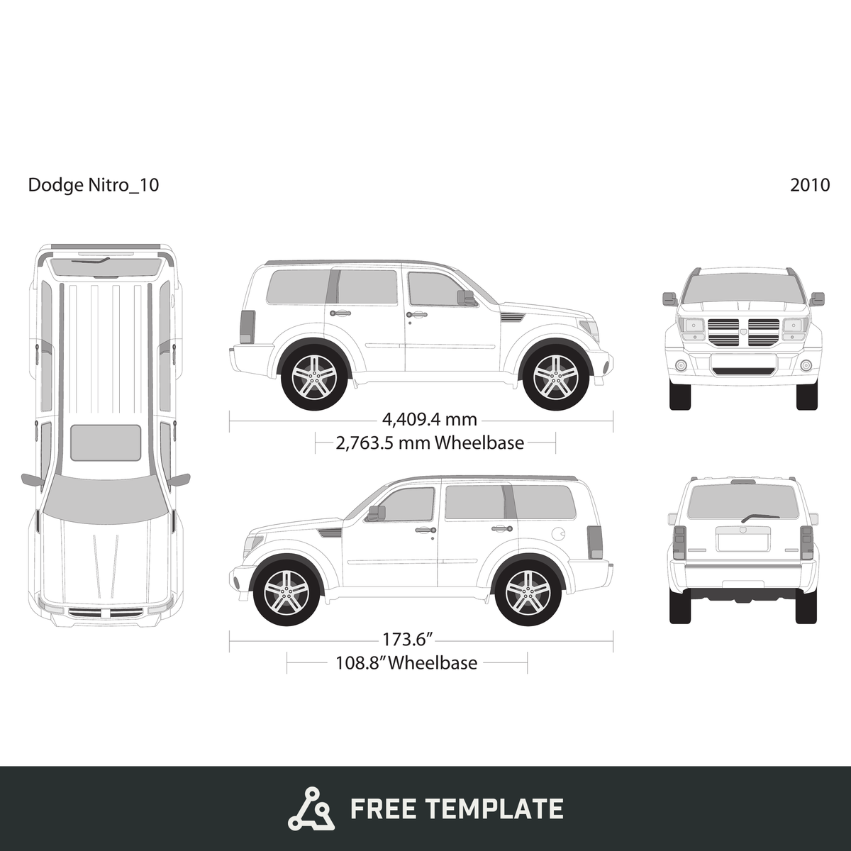 2010 Dodge Nitro free vector vehicle wrap template - GravBase
