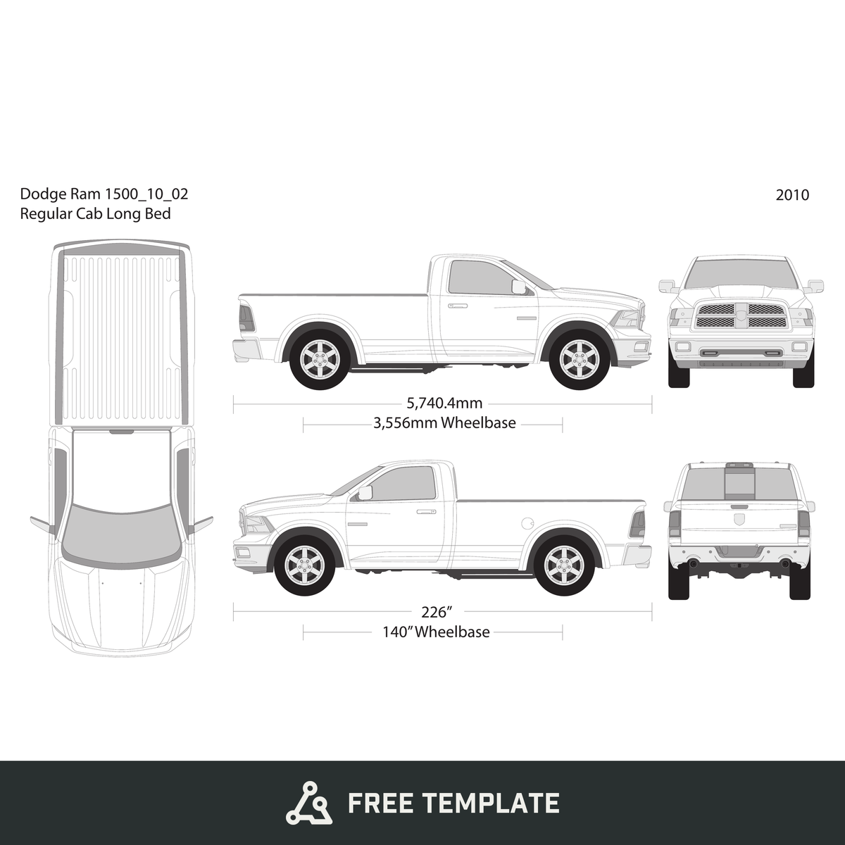 2010 Dodge Ram 1500 free vector vehicle wrap template - GravBase