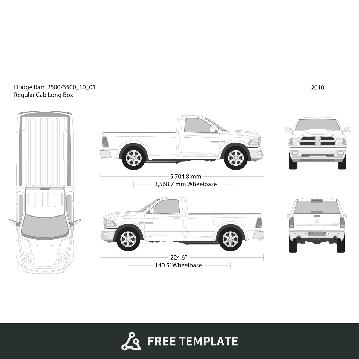 2010 Dodge Ram 2500_3500 free vector vehicle wrap template - GravBase