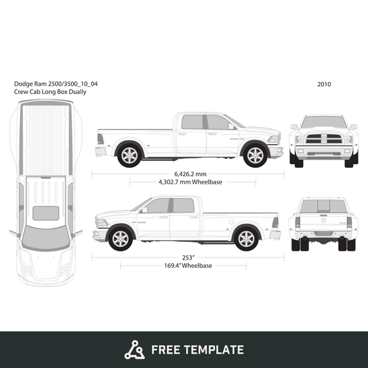 2010 Dodge Ram 2500_3500 free vector vehicle wrap template - GravBase