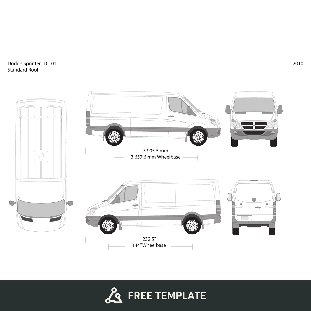 2010 Dodge Sprinter free vector vehicle wrap template - GravBase