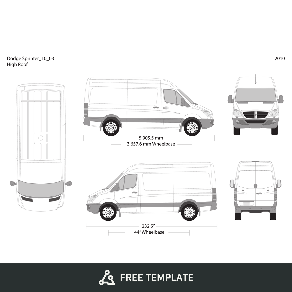 2010 Dodge Sprinter free vector vehicle wrap template - GravBase