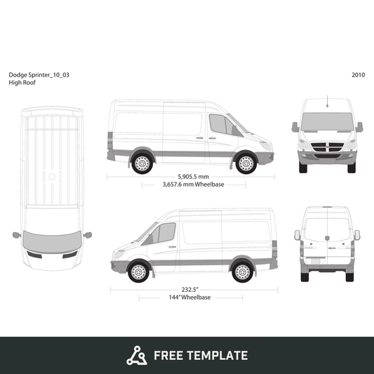 2010 Dodge Sprinter free vector vehicle wrap template - GravBase