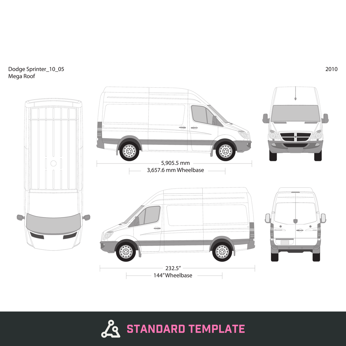 2010 Dodge Sprinter vector wrap template V05, Design-Ready PDF - GravBase
