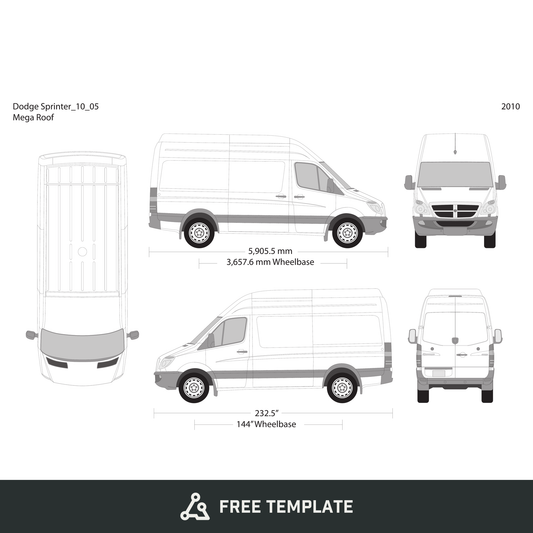 2010 Dodge Sprinter free vector vehicle wrap template - GravBase