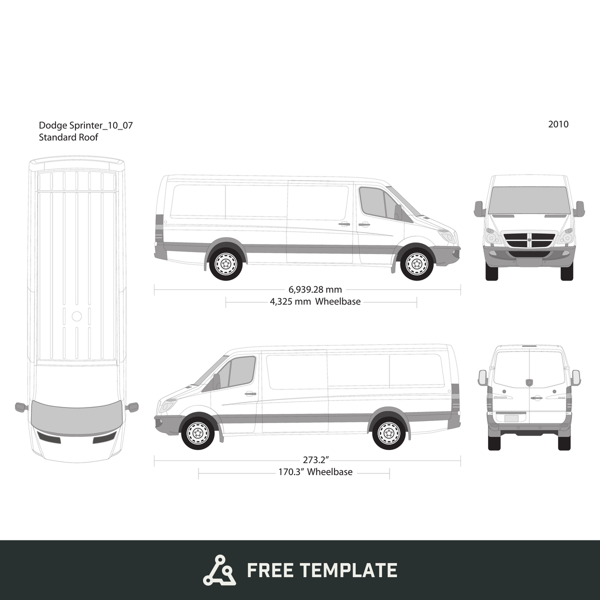 2010 Dodge Sprinter free vector vehicle wrap template - GravBase