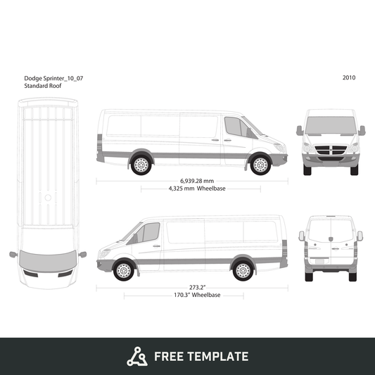 2010 Dodge Sprinter free vector vehicle wrap template - GravBase