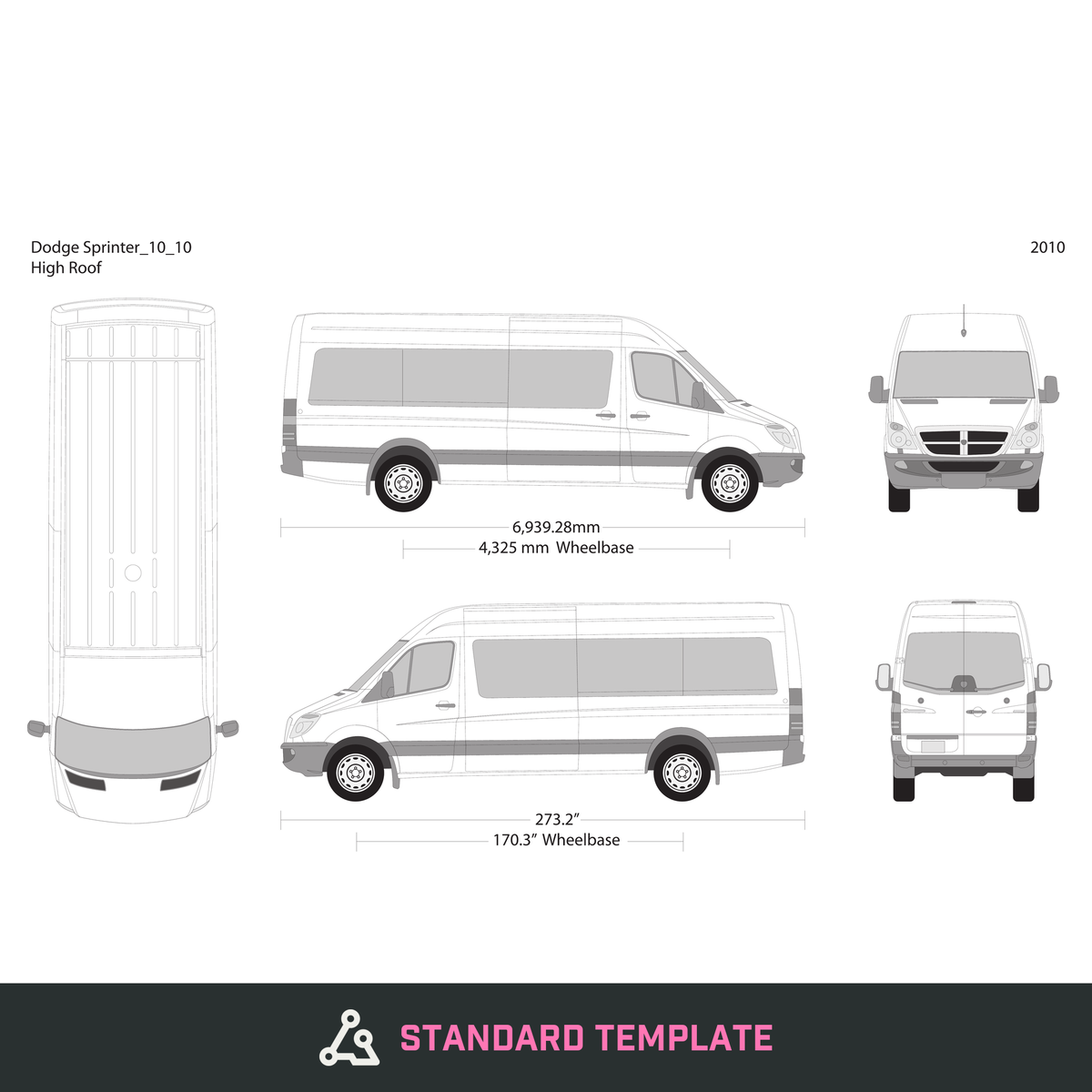 2010 Dodge Sprinter vector wrap template V10, Design-Ready PDF - GravBase