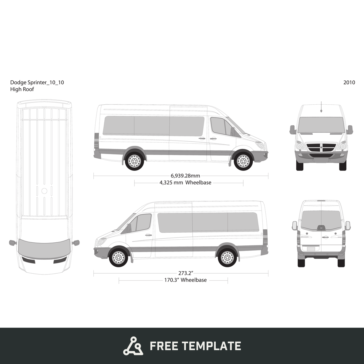 2010 Dodge Sprinter free vector vehicle wrap template - GravBase